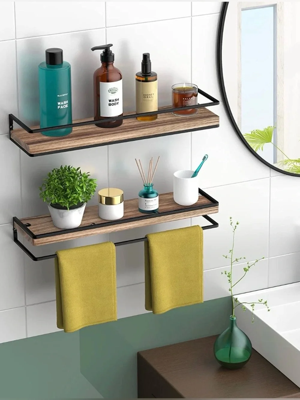 Meangood Floating Shelves Wall Mounted Set of 2, Rustic Wood Wall Storage Shelve